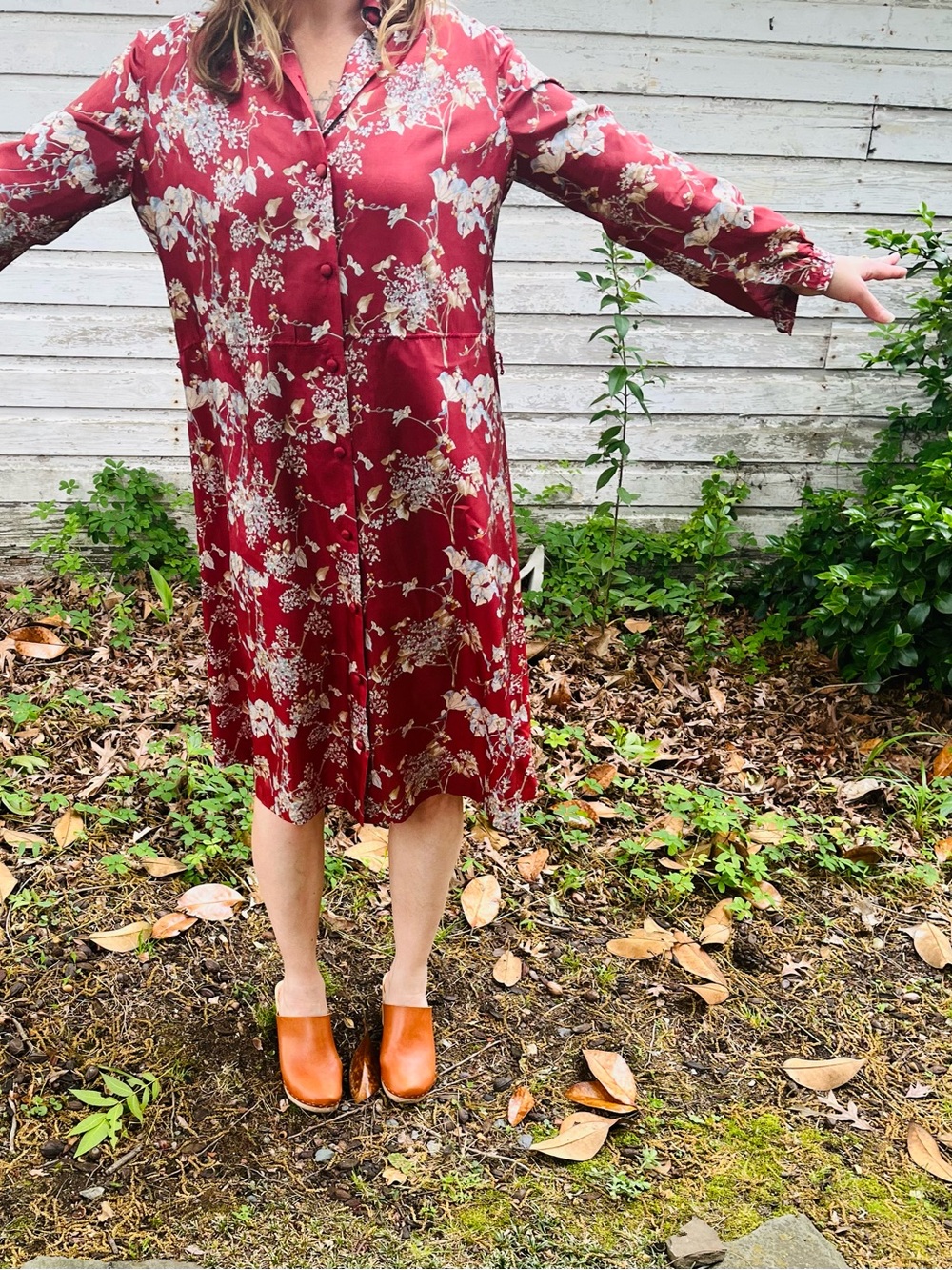 Vintage silk burgundy floral button down dress